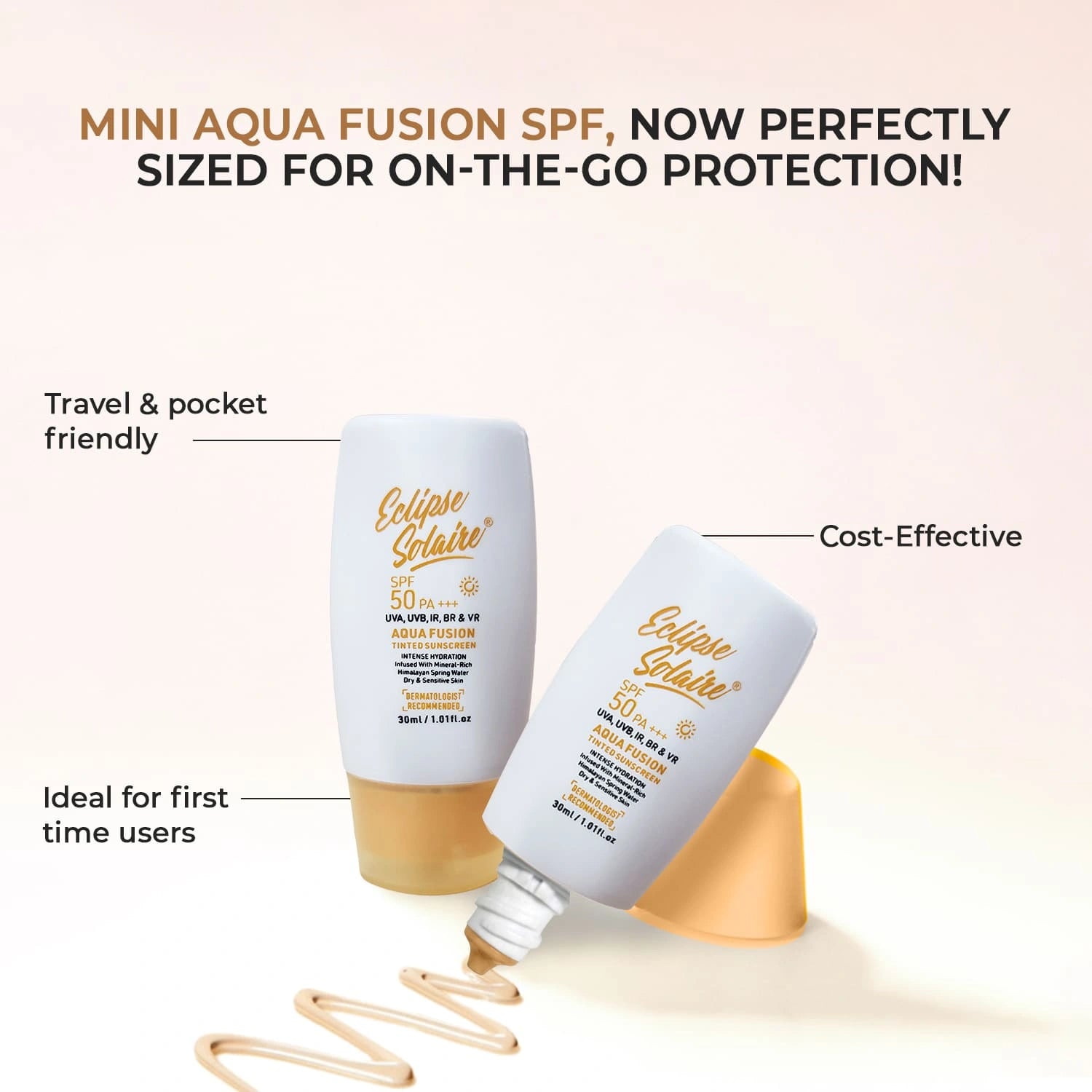 Eclipse Solaire Aqua Fusion Sunscreen SPF50 PA+++ | 5X Protection | Infused with Himalayan Spring Water | Non-Greasy, For All Skin Types - 30ml