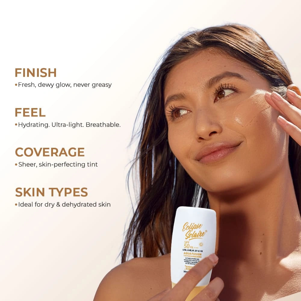 Eclipse Solaire Aqua Fusion Sunscreen SPF50 PA+++ | 5X Protection | Infused with Himalayan Spring Water | Non-Greasy, For All Skin Types - 30ml