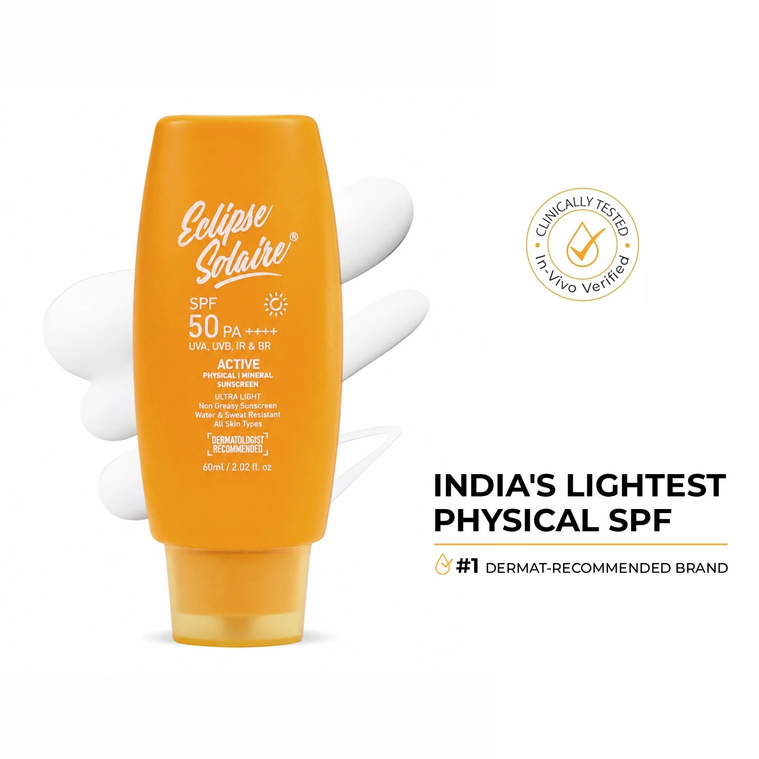 Eclipse Solaire Active SPF 50 PA++++ India’s Lightest Physical Sunscreen in 60ML