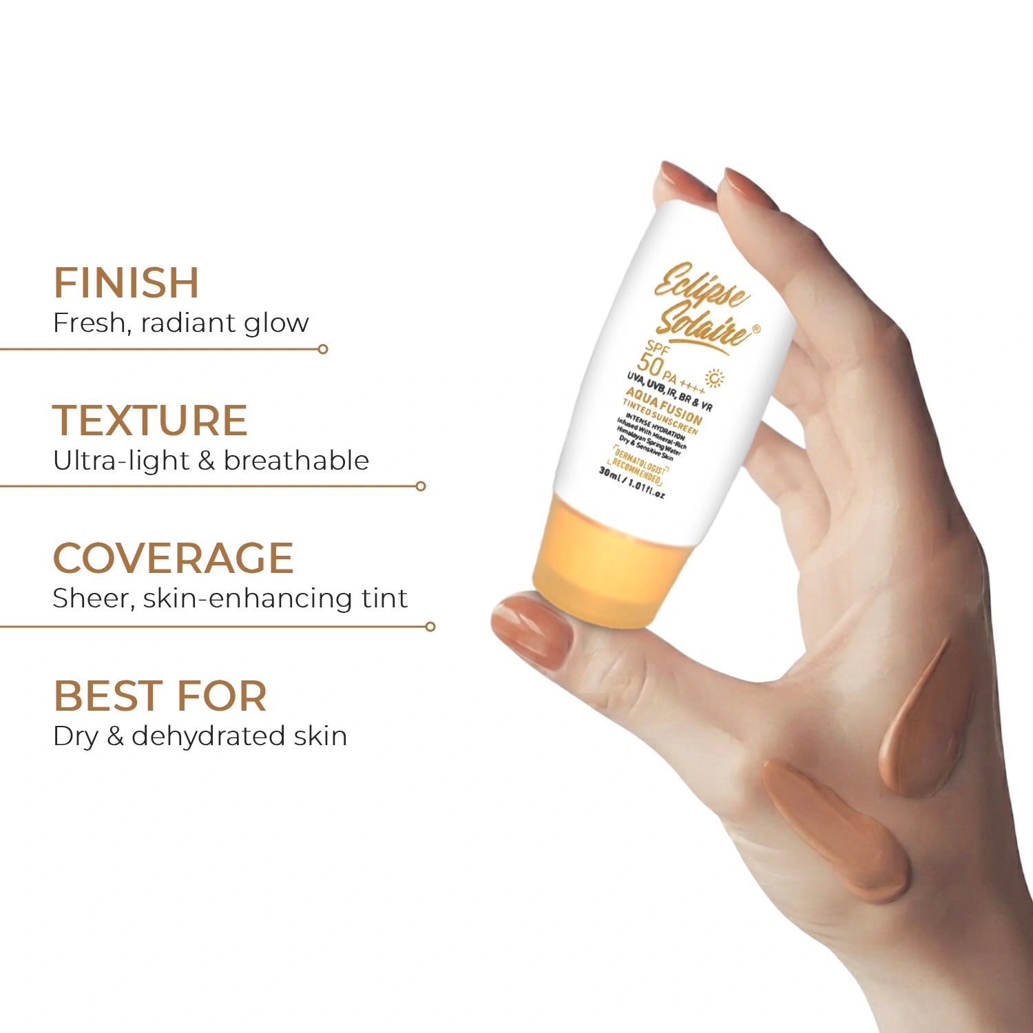 Eclipse Solaire Aqua Fusion Sunscreen SPF50 PA++++ | 5X Protection | Infused with Himalayan Spring Water | Non-Greasy, For All Skin Types - 30ml