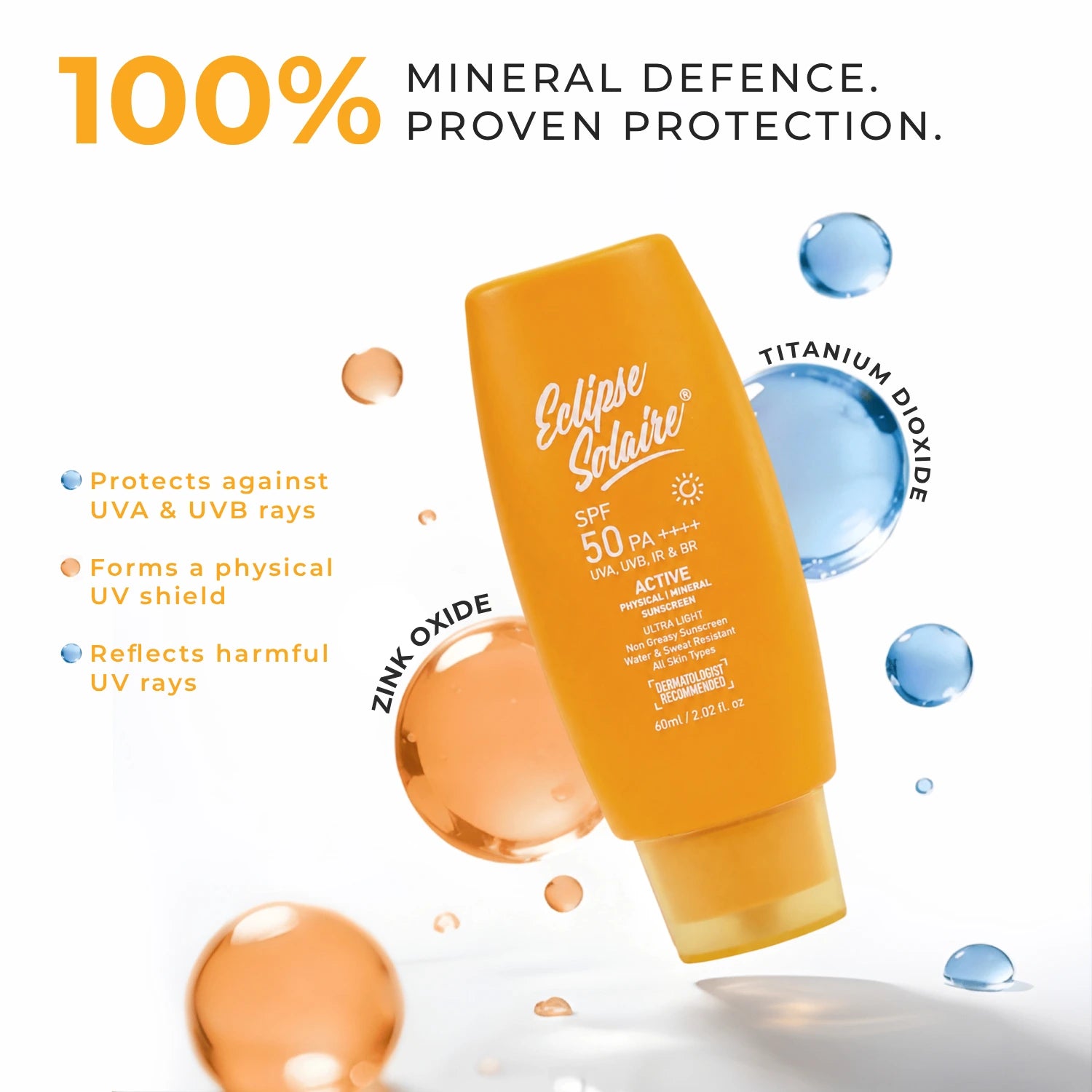 Eclipse Solaire Active SPF 50 PA++++ India’s Lightest Physical Sunscreen in 60ML