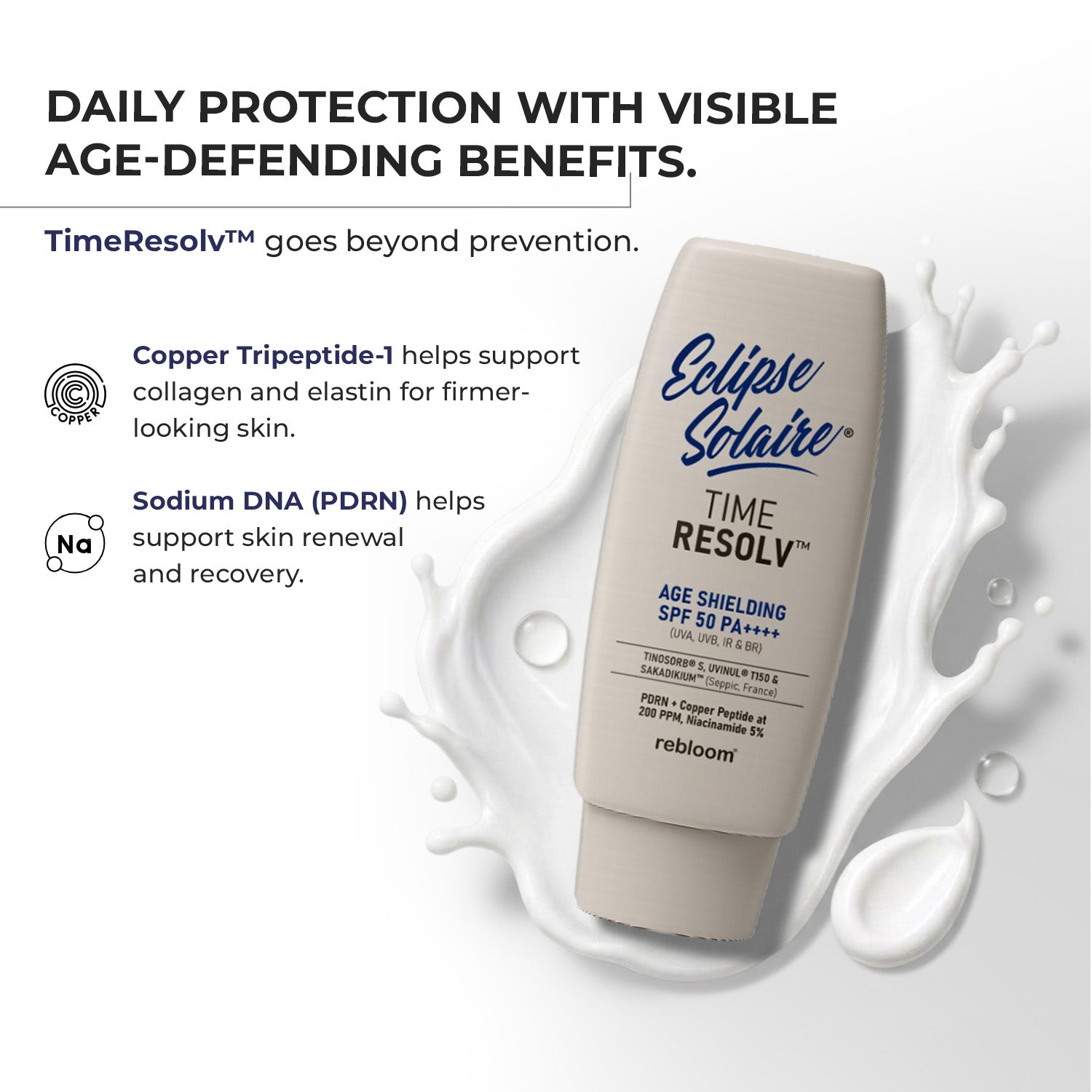 Eclipse Solaire TimeResolv Age Sheilding SPF 50 PA++++ (UVA, UVB, IR & BR) | No white cast | Non-greasy | All Skin Types 60ml
