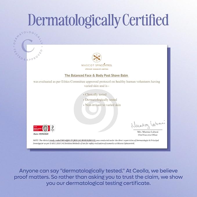 Ceolla Post Shave Balm (70 ml) | Alcohol-Free Cooling Skin Repair Balm Unisex | Calms Irritation, Supports Barrier Recovery