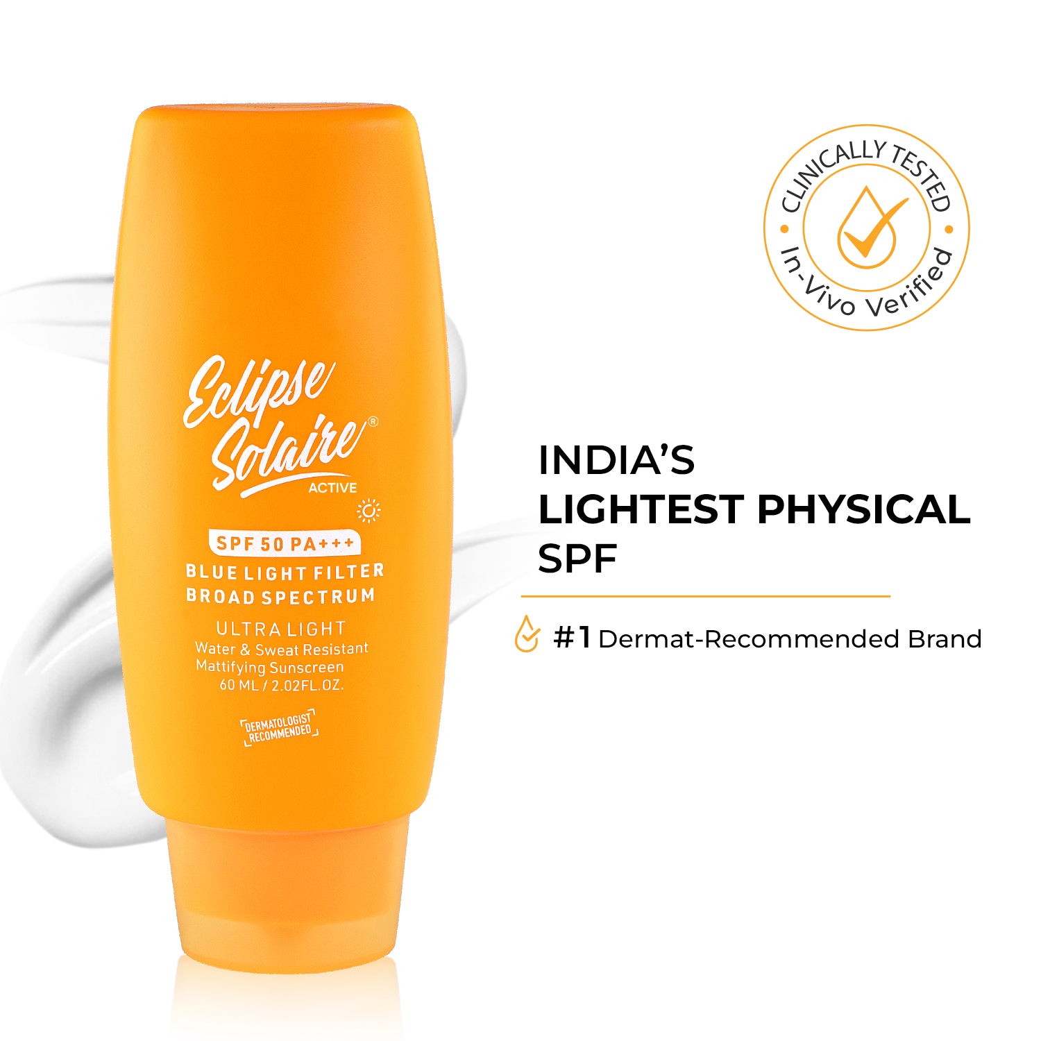 Eclipse Solaire Active SPF 50 PA+++ India’s Lightest Physical Sunscreen in 60ML