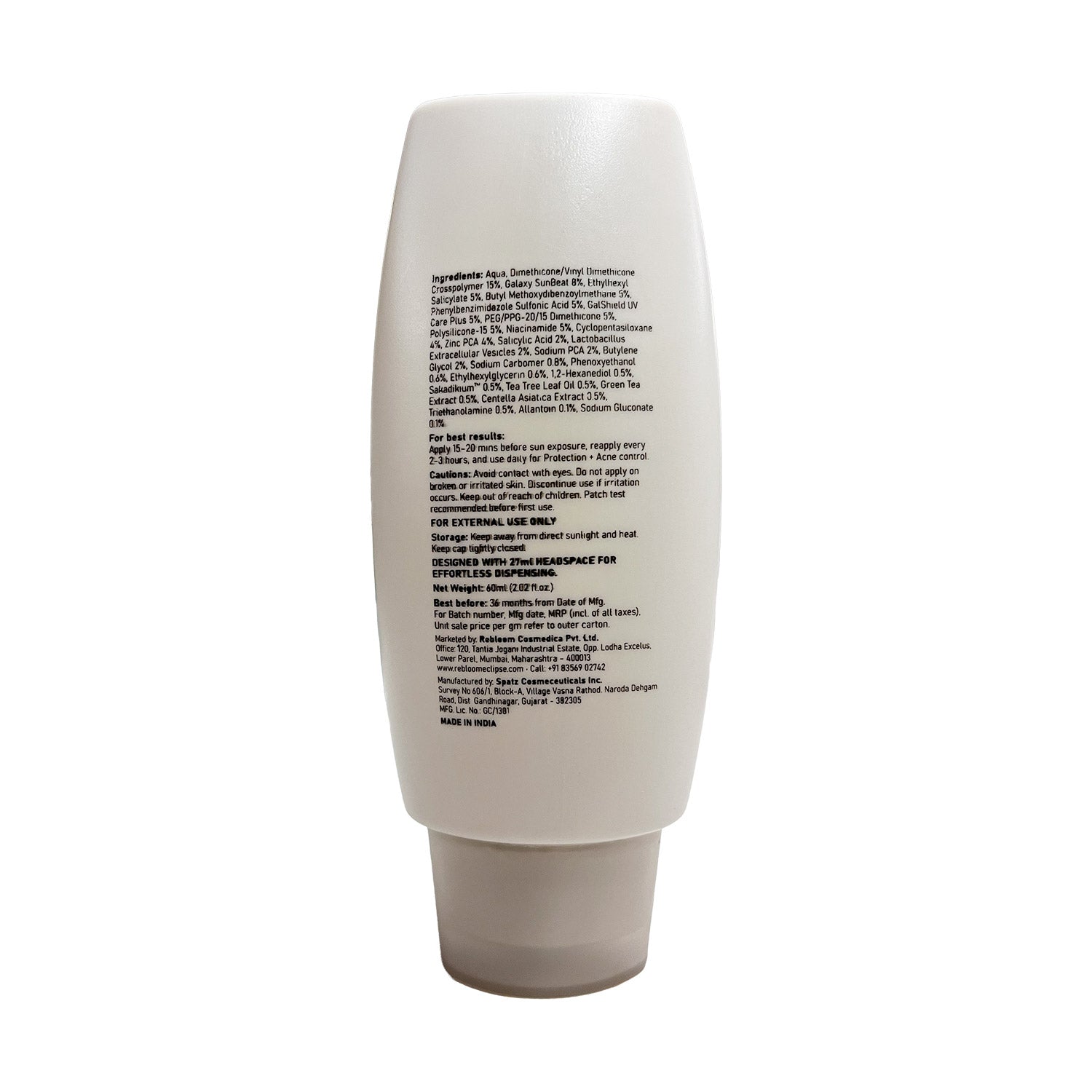 Eclipse Solaire SeboResolv Acne Clarifying SPF 50 PA++++ (UVA, UVB, IR & BR) | No white cast | Non-greasy | Oily/Acne prone skin 60ml
