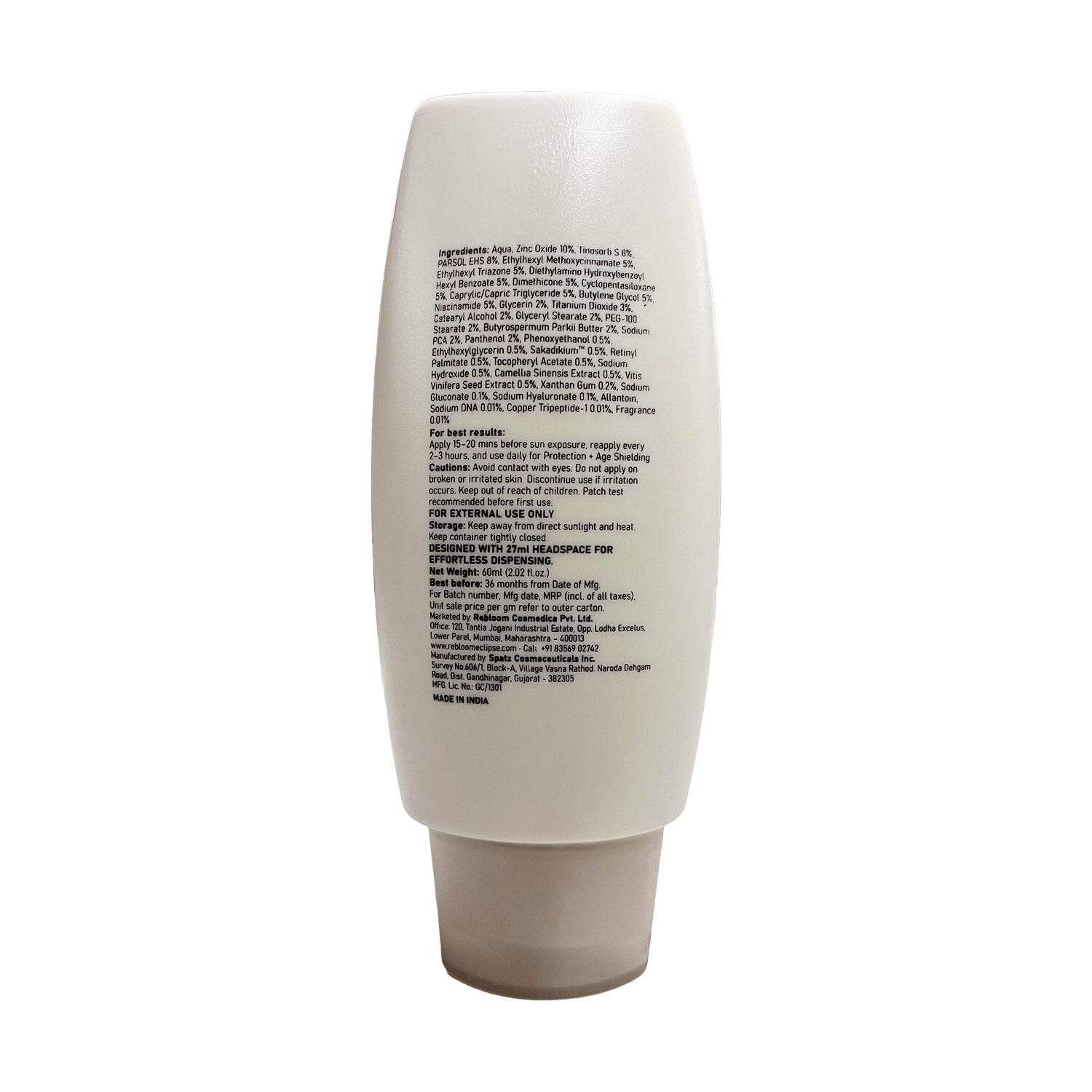 Eclipse Solaire TimeResolv Age Sheilding SPF 50 PA++++ (UVA, UVB, IR & BR) | No white cast | Non-greasy | All Skin Types 60ml