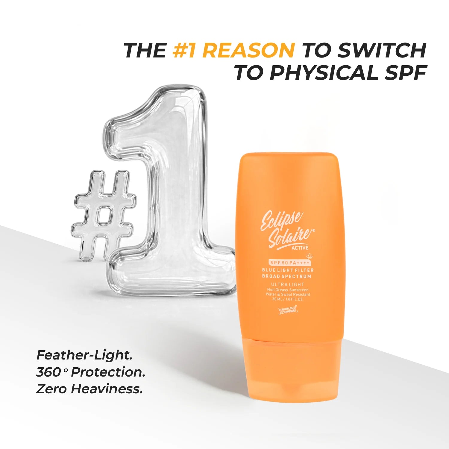 Eclipse Solaire Active SPF 50 PA++++ | Non-Greasy Physical Sunscreen for Sensitive Skin (30ML)