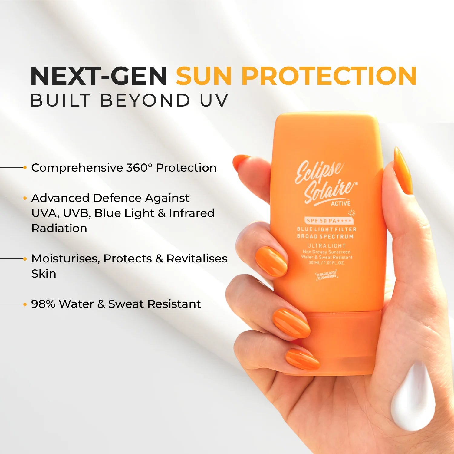 Eclipse Solaire Active SPF 50 PA++++ | Non-Greasy Physical Sunscreen for Sensitive Skin (30ML)