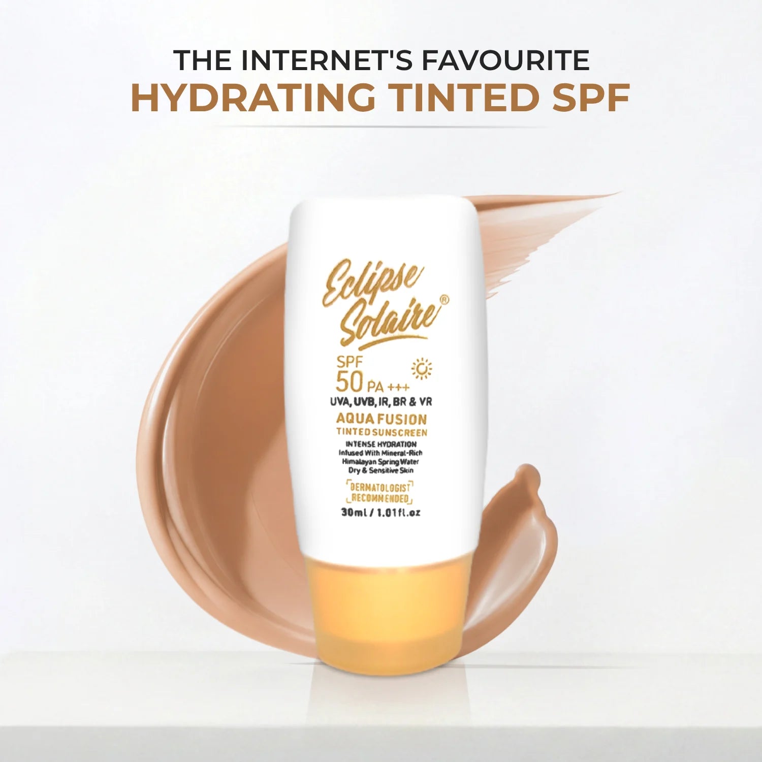 Eclipse Solaire Aqua Fusion Sunscreen SPF50 PA+++ | 5X Protection | Infused with Himalayan Spring Water | Non-Greasy, For All Skin Types - 30ml
