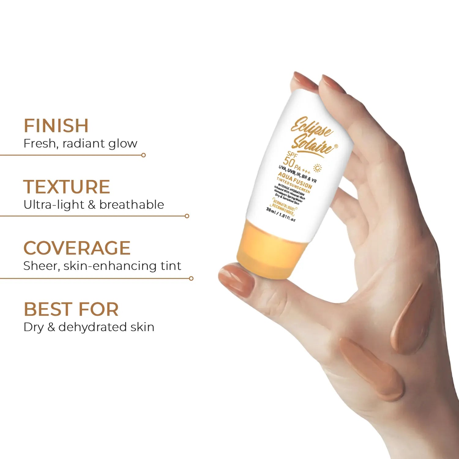 Eclipse Solaire Aqua Fusion Sunscreen SPF50 PA+++ | 5X Protection | Infused with Himalayan Spring Water | Non-Greasy, For All Skin Types - 30ml